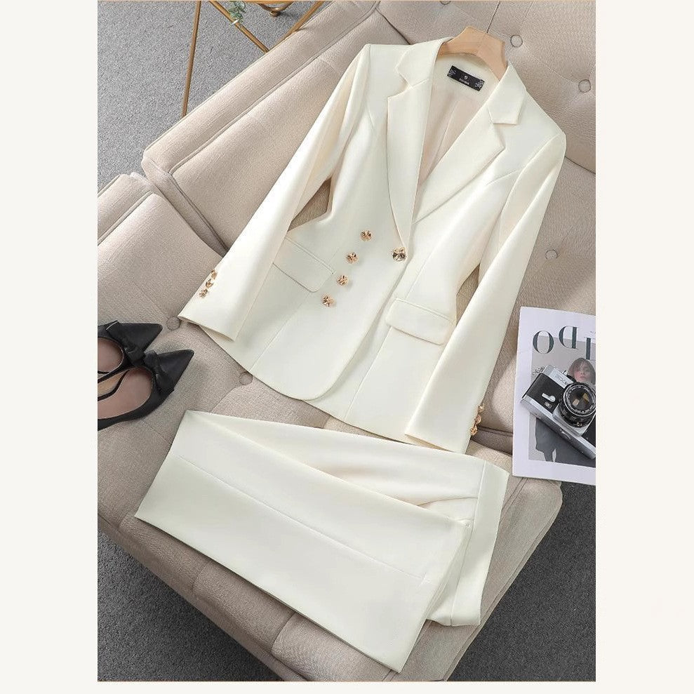 Damen Elegantes Blazer- und Hosen-Set mit goldenen Knopfdetails R&B