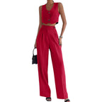 Damen Modisches Zweiteiler-Set aus ärmellosem Cropped Top und weiter Hose