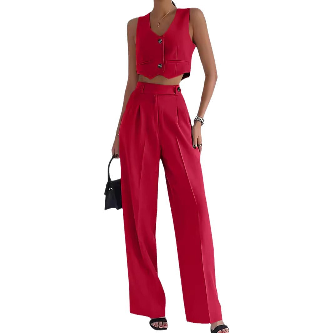 Damen Modisches Zweiteiler-Set aus ärmellosem Cropped Top und weiter Hose