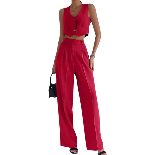 Damen Modisches Zweiteiler-Set aus ärmellosem Cropped Top und weiter Hose R&B