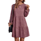 Damen lässiges Kleid mit voluminösen Ärmeln und Rüschensaum R&B