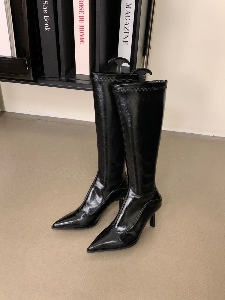 Damen elegante Overknee-Stiefel aus hochwertigem mit spitzem Absatz R&B
