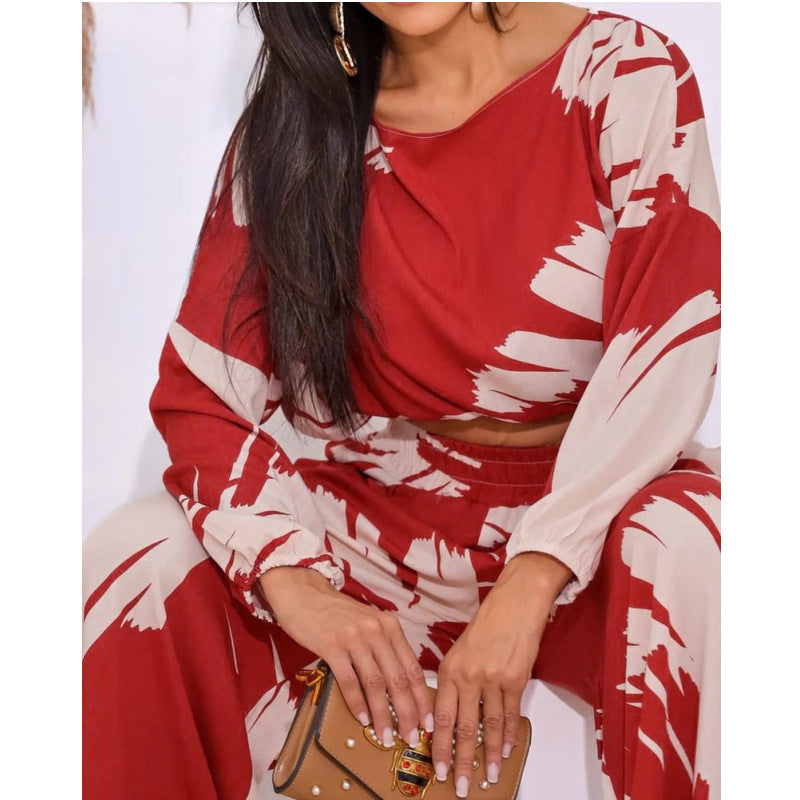 Damen Lässiges Zweiteiler-Set mit weiten Hosen und cropped Oberteil R&B