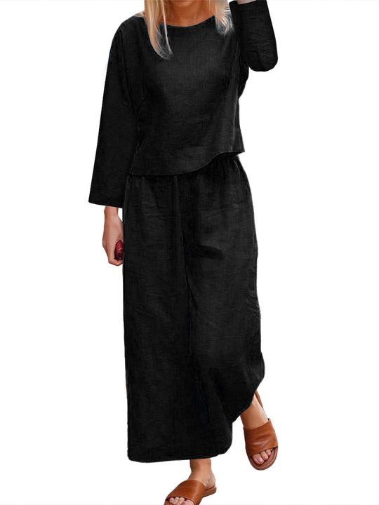 Damen lässiges Langarm-Set mit weiten Hosen R&B