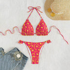 Damen Triangel-Bikini mit verspieltem Blumenmuster und Rüschendetails R&B