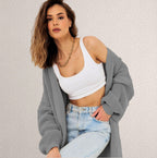 Damen Langer gestrickter Cardigan mit lässigem Schnitt und strukturierter Textur R&B