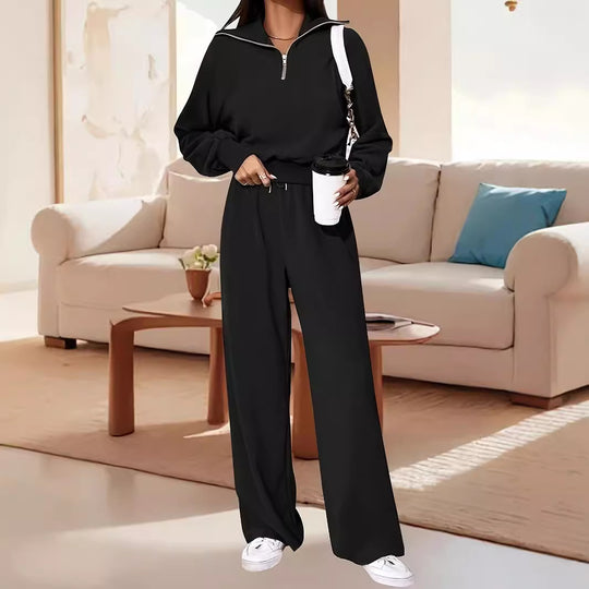 Damen Lässiger Jumpsuit mit Reißverschluss und weitem Bein R&B