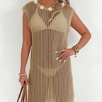 Damen luftiger Netzstrandkleid mit Fransen R&B
