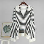 Damen Pullover mit weitem Schnitt und V-Ausschnitt R&B