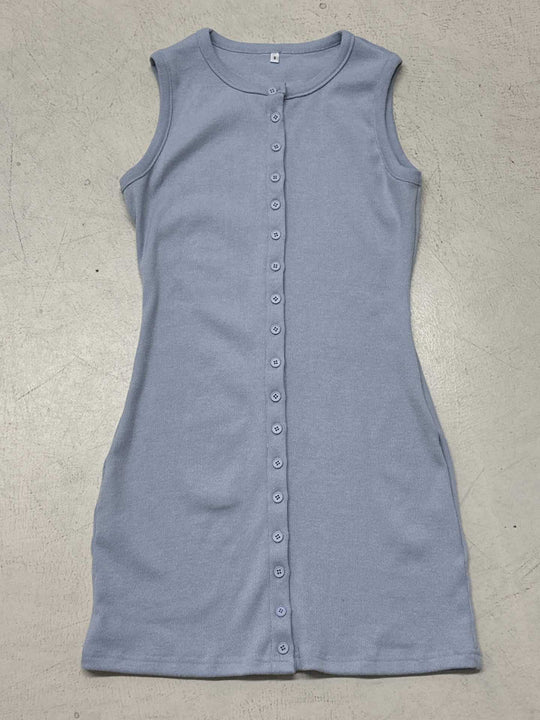 Damen ärmelloses Kleid mit durchgehender Knopfleiste und figurformendem Schnitt R&B