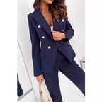 Damen eleganter Blazer-Anzug mit goldenen Knopfdetails R&B