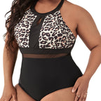 Damen Einteiler Badeanzug mit modischen Cut-Outs und animalischem Design R&B