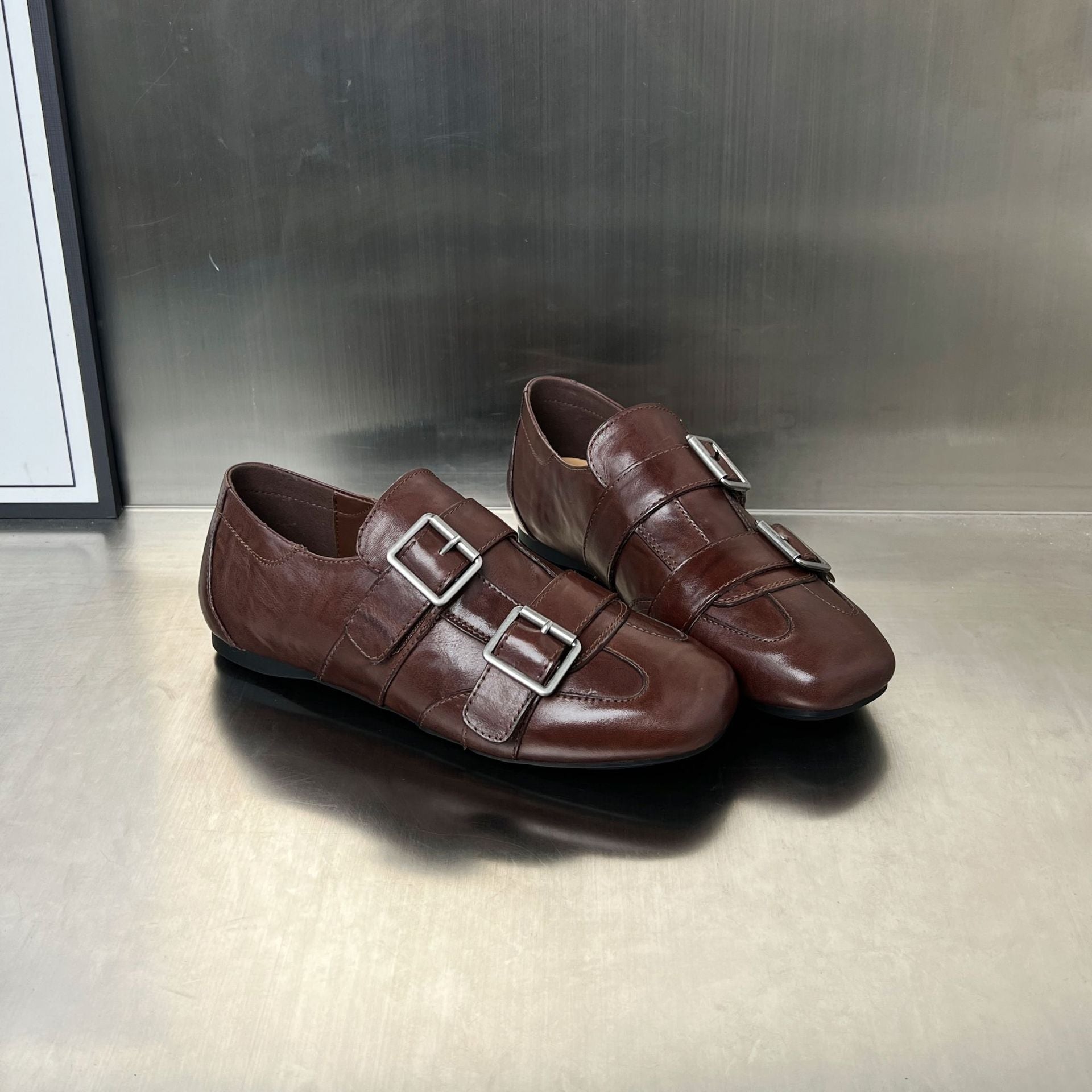 Damen elegante Mokassins mit modischen Doppelschnallen R&B
