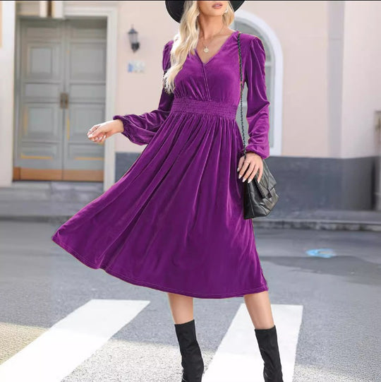 Damen Samt Kleid im Vintage-Stil R&B