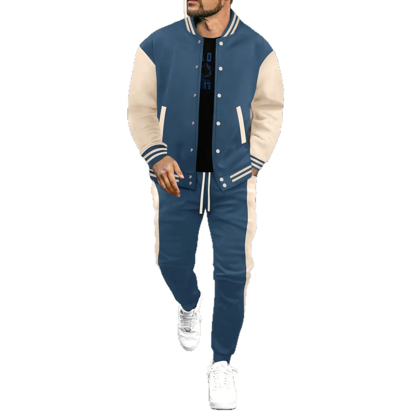 Herren nan College-Trainingsanzug aus Baumwollmischung mit gesteppter Collegejacke und tapered Jogginghose R&B