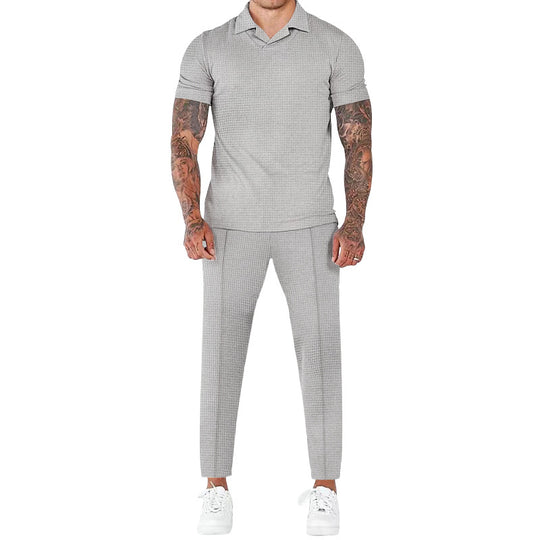Herren elegantes Kurzarm-Hemd- und Hose-Set mit strukturiertem Design und komfortabler Passform R&B