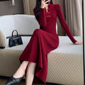 Damen Strickkleid mit hohem Kragen und seitlichem Schlitz