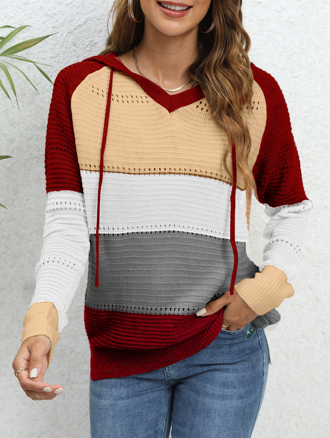 Damen lässiger Kapuzenpullover mit modischem Farbblockdesign R&B