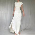 Damen Elegantes Langarm-Maxikleid mit hohem Schlitz