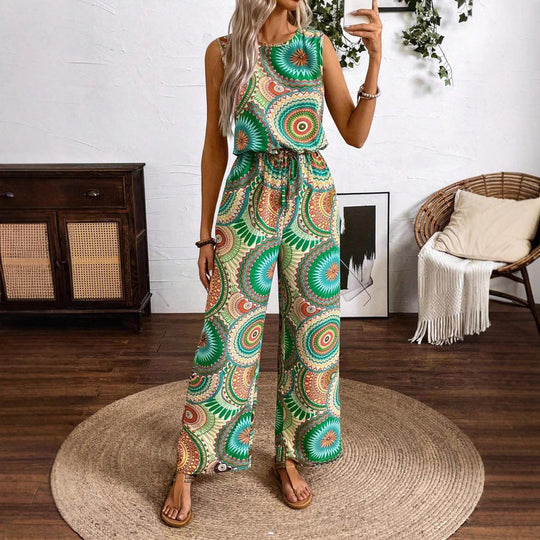Damen Lässiger Jumpsuit mit Auffälligem Musterdetail und Elastischem Bund Heidi-Mode