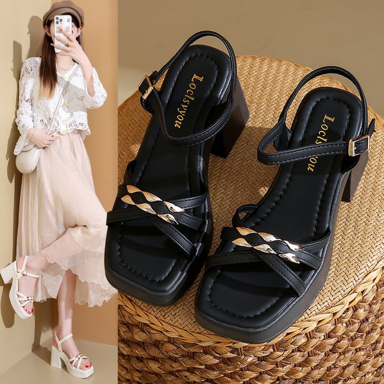 Damen modische Plateau-Sandalen mit verstellbarem Riemendesign und eleganter Schnalle R&B