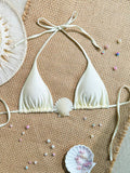 Damen Triangel-Bikini mit Muschel-Applikation und verstellbarem Band