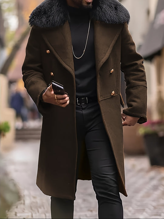 Herren eleganter Langmantel mit luxuriösem Fellkragen R&B