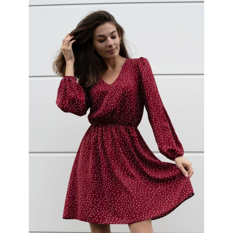Damen Chiffon-Kleid mit V-Ausschnitt und ballonartigen Ärmeln R&B