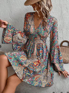 Damen V-Ausschnitt Kleid mit weiten Ärmeln und Paisleymuster R&B