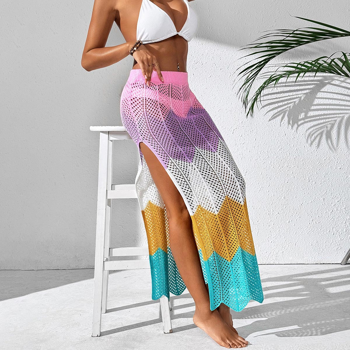 Damen luftiger Häkel-Strandsarong mit geometrischem Muster R&B