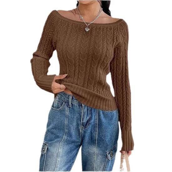 Damen Strickpullover mit elegantem Zopfmuster und italienischem Rundhalsausschnitt R&B
