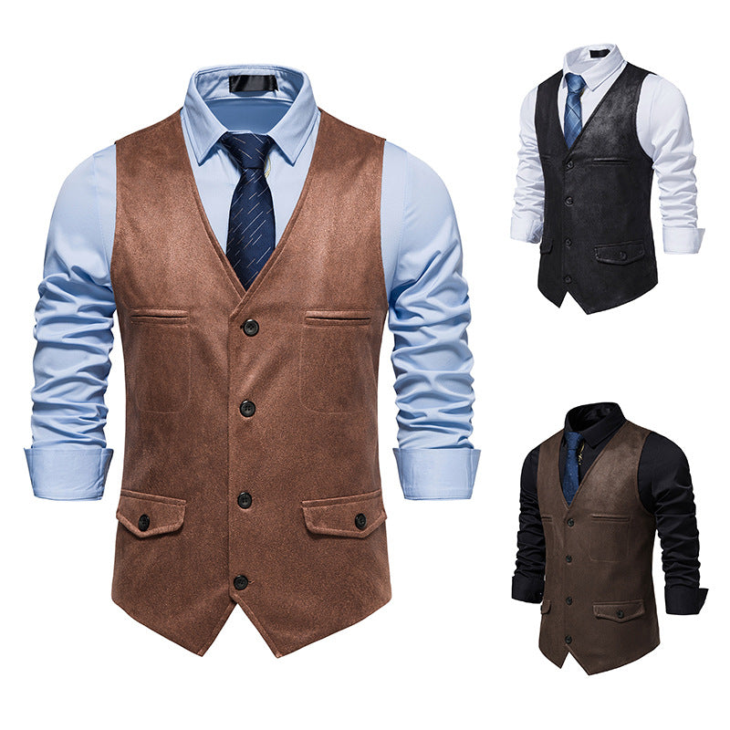 Herren elegante Weste aus Kunstleder mit praktischen Taschen