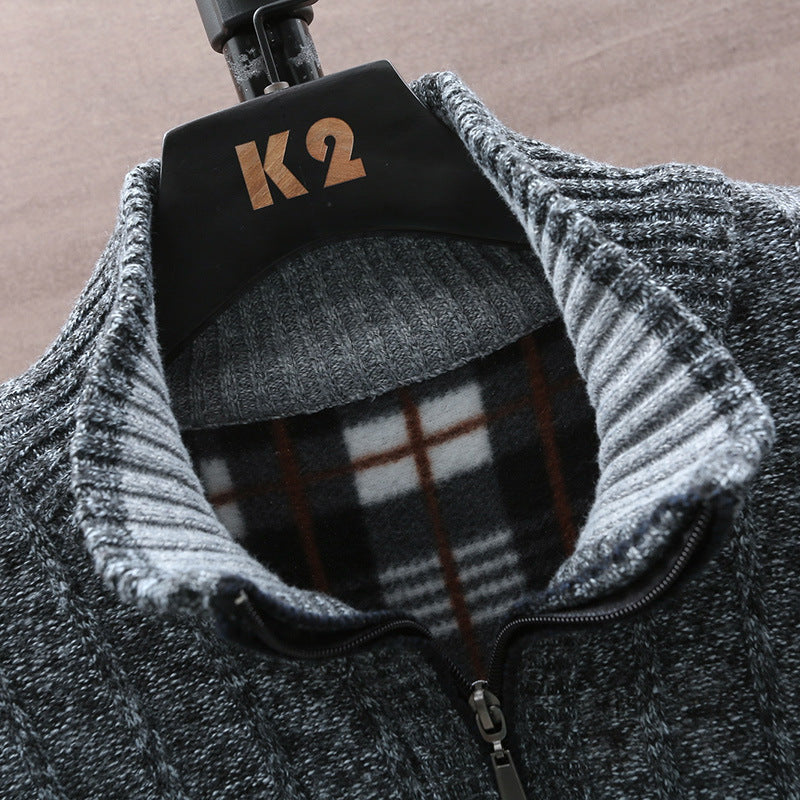 Herren Strickpullover mit Stehkragen und halbem Reißverschluss