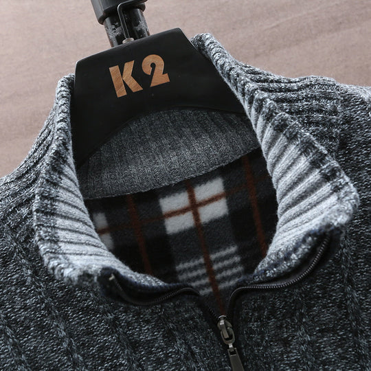 Herren Strickpullover mit Stehkragen und halbem Reißverschluss R&B
