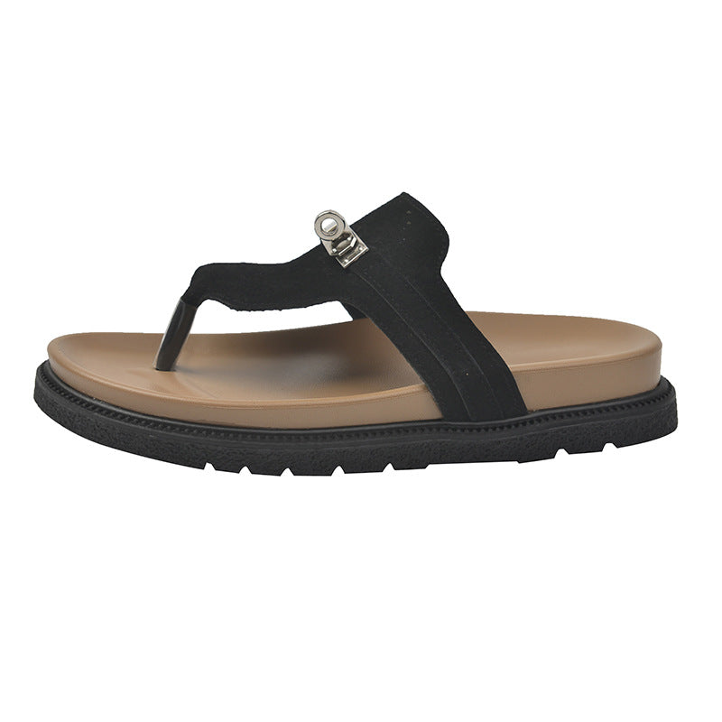 Damen Komfortable Zehentrenner-Sandalen mit ergonomischem Fußbett und dekorativer Schnalle R&B