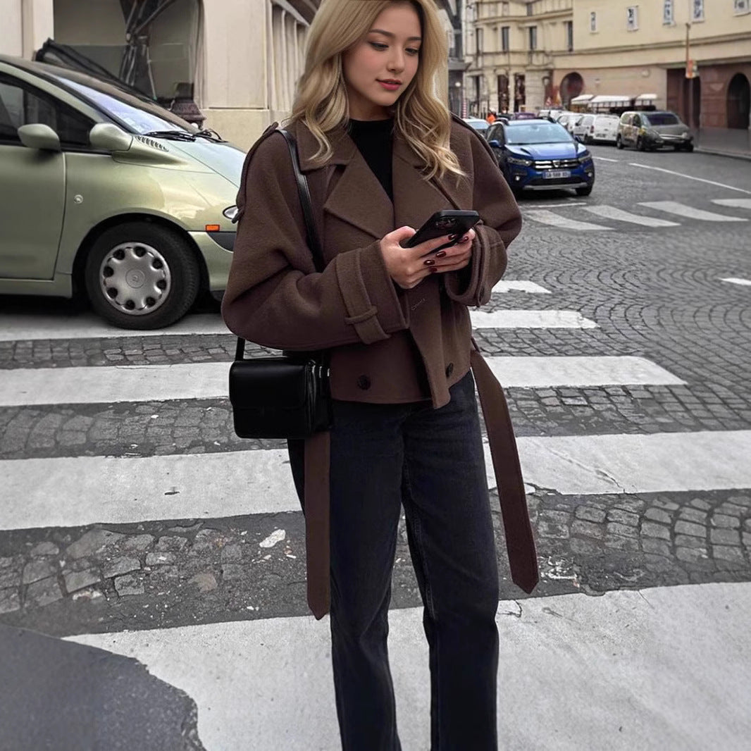 Damen modische und überschnittene Wolljacke mit doppelter Knopfleiste R&B