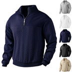 Herren nan texturierter Strickpullover mit Halbzip, geflochtenem Zopfmuster und hohem Stehkragen R&B