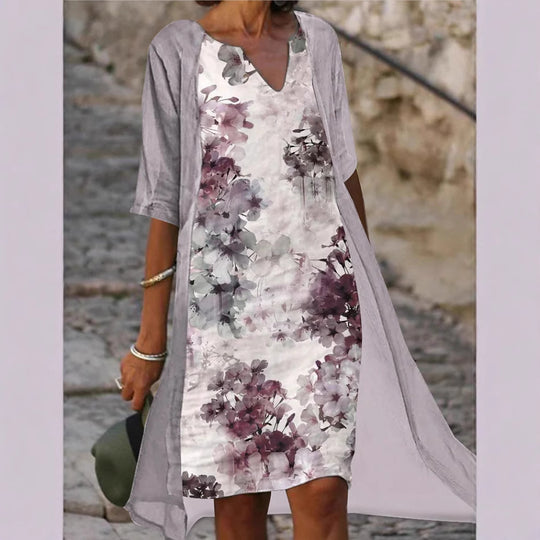 Damen Freizeitkleid mit floralem Design und tiefem V-Ausschnitt R&B