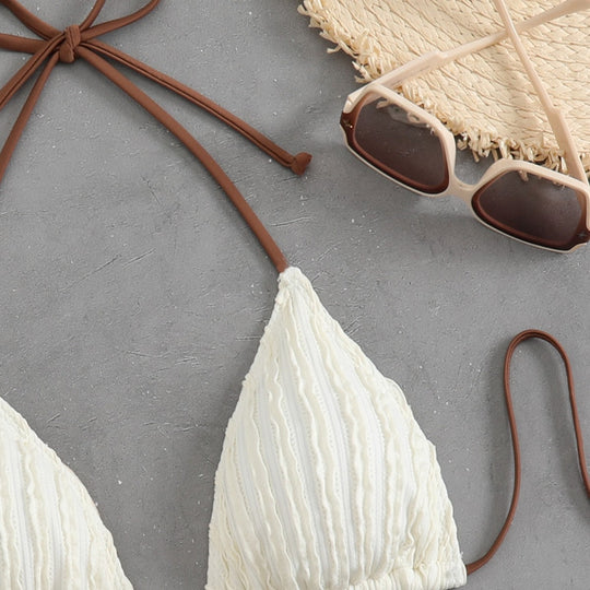 Damen Triangel-Bikini mit feiner Rippstruktur und eleganten Bindebändern R&B