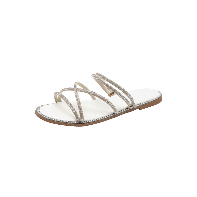 Damen Glamouröse Slide-Sandalen mit funkelnden Riemen und komfortablem Fußbett R&B