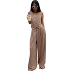 Damen Elegantes Zweiteiliges Anzug-Set mit weitem Bein und gerafftem Oberteil R&B