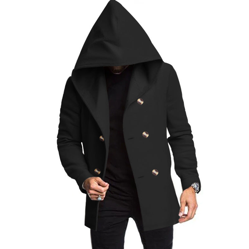 Herren modischer Mantel mit Kapuze und doppelter Knopfreihe R&B