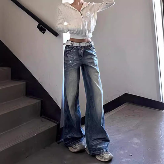 Damen Weite Jeans mit ausgefallenem Schnitt und modernem Design R&B