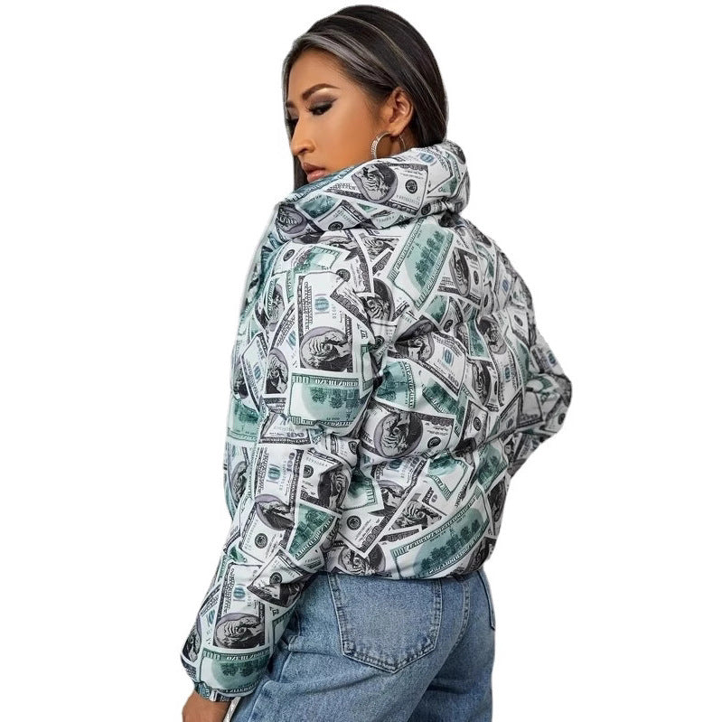 Damen modische cropped Steppjacke im Dollar-Design R&B