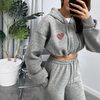 Damen Cropped Hoodie und weite Jogginghose Set R&B