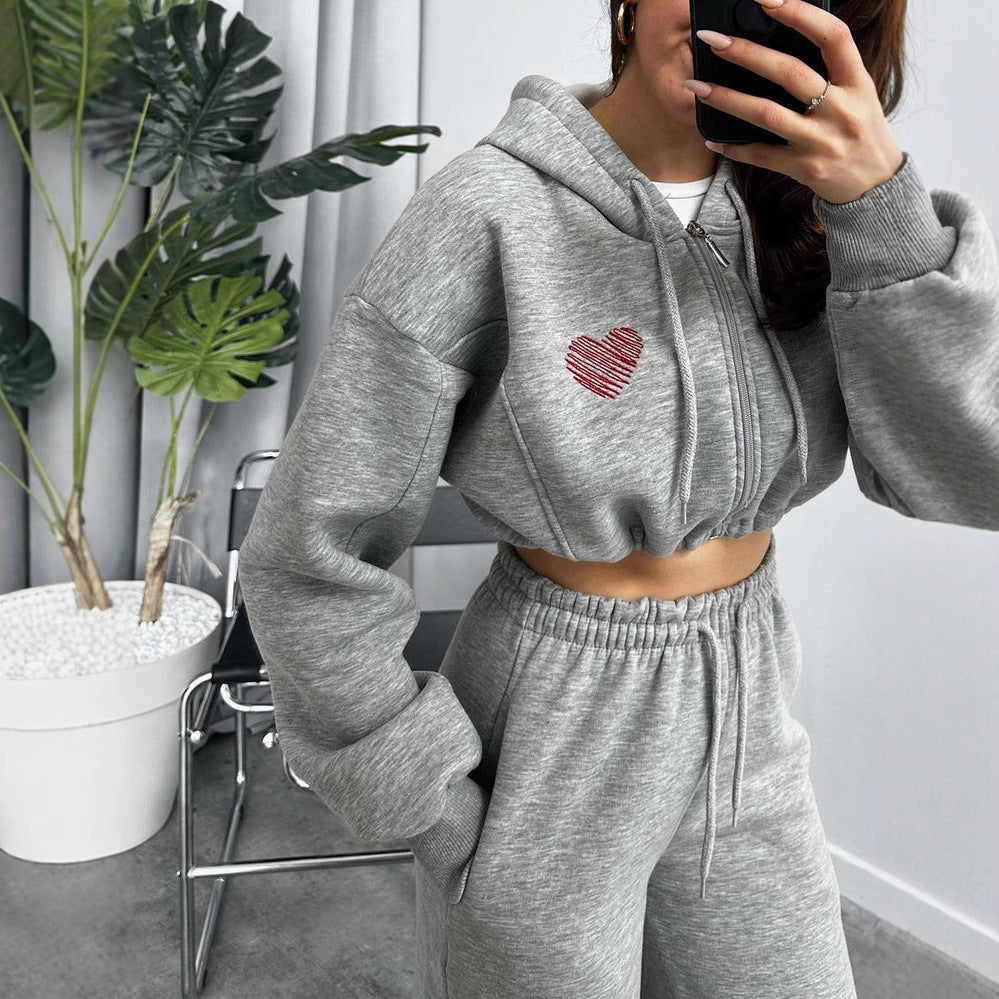 Damen Cropped Hoodie und weite Jogginghose Set R&B