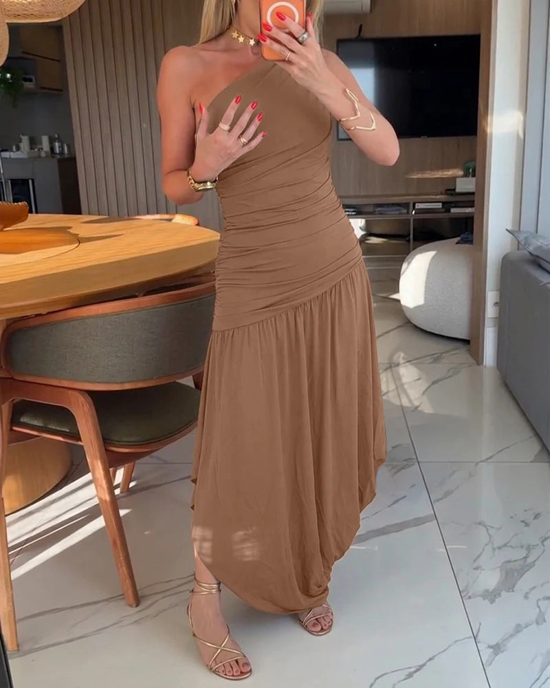 Damen One-Shoulder Maxikleid mit raffiniertem Wickelschnitt R&B