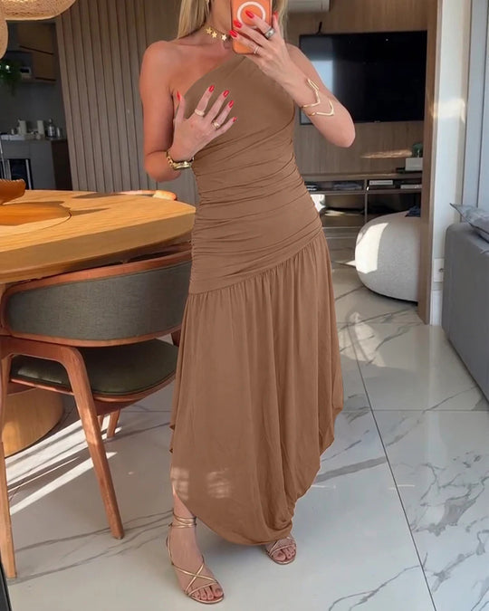 Damen One-Shoulder Maxikleid mit raffiniertem Wickelschnitt R&B