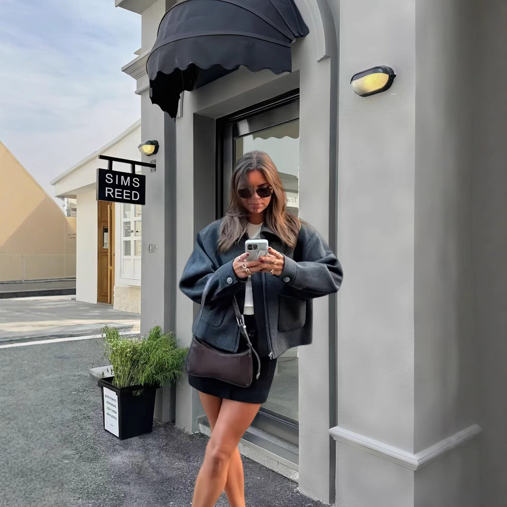 Damen lässige Oversize-Jacke mit praktischen aufgesetzten Taschen R&B
