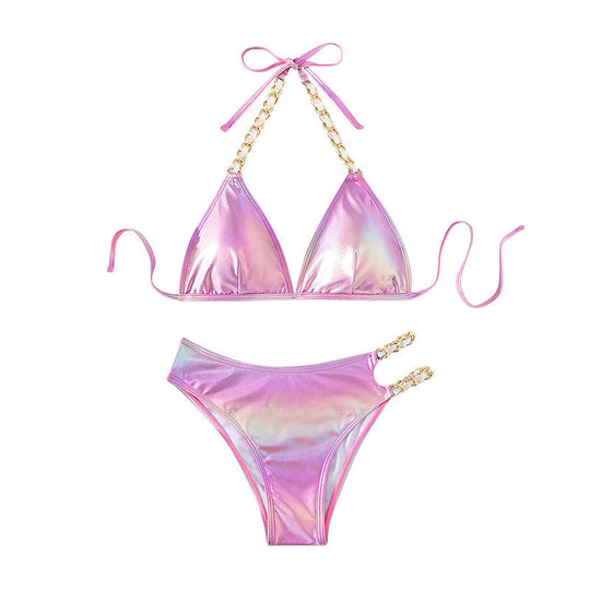 Damen glamouröser Triangel-Bikini mit Kettenakzenten R&B